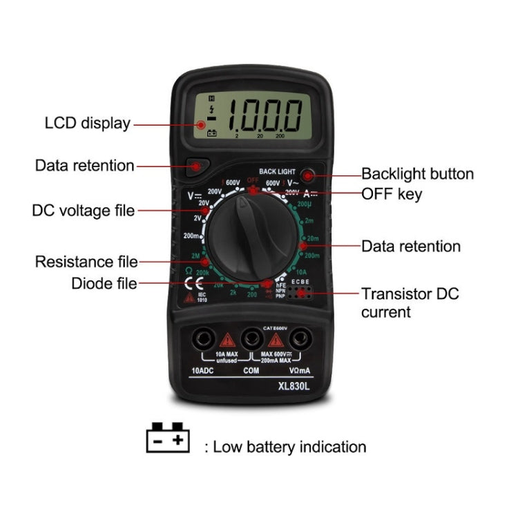 ANENG XL830L Multi-Function Digital Display High-Precision Digital Multimeter, Specification: Bubble Bag Packing(Red) - Consumer Electronics by ANENG | Online Shopping UK | buy2fix