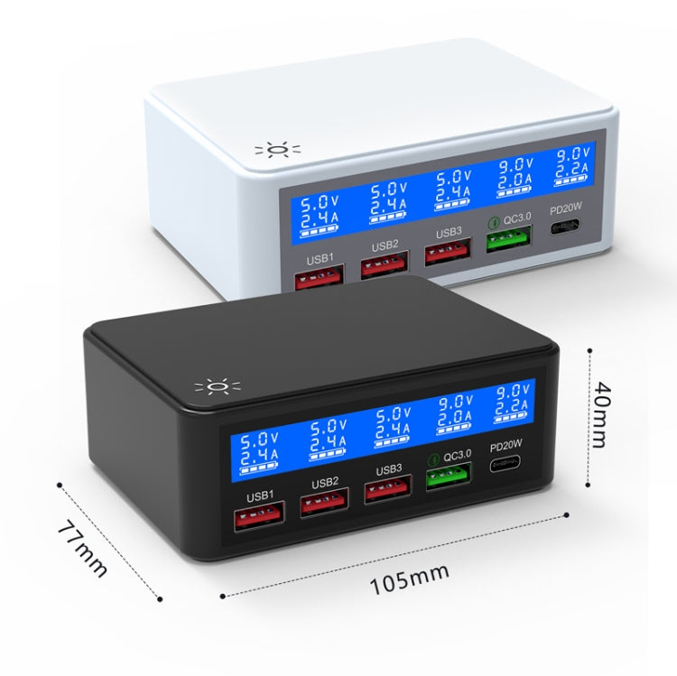 618 QC3.0 + PD20W + 3 x USB Ports Charger with Smart LCD Display, US Plug  (Black) - Multifunction Charger by buy2fix | Online Shopping UK | buy2fix