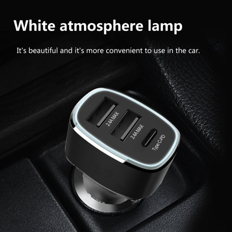 QIAKEY GT690C Dual USB + USB-C / Type-C Aluminum Alloy Three-Hole Car Charger(Gray) - In Car by QIAKEY | Online Shopping UK | buy2fix