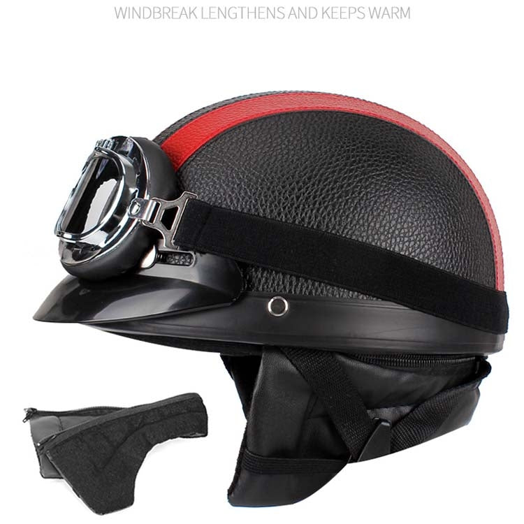 BSDDP A0318 PU Helmet With Goggles, Size: One Size(Black Blue) - In Car by BSDDP | Online Shopping UK | buy2fix