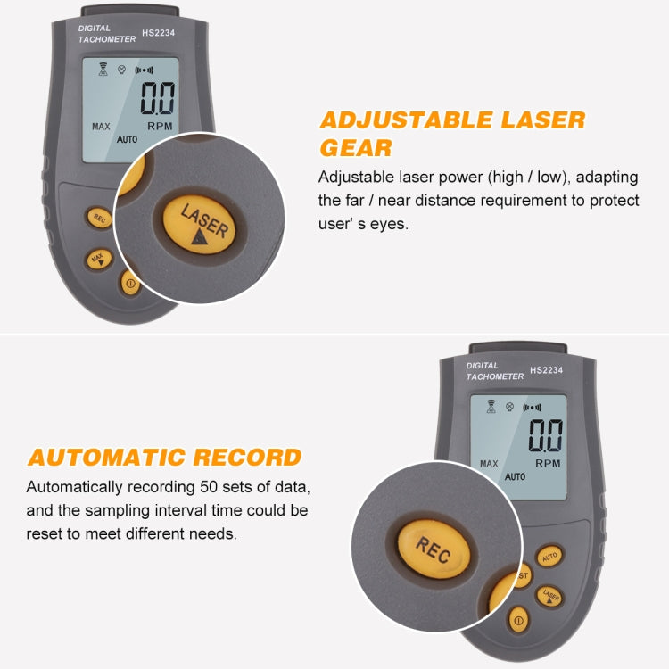 HS2234 Non-contact Laser Tachometer Digital Display Motor Tachometer - Tachometers & Anemometer by buy2fix | Online Shopping UK | buy2fix