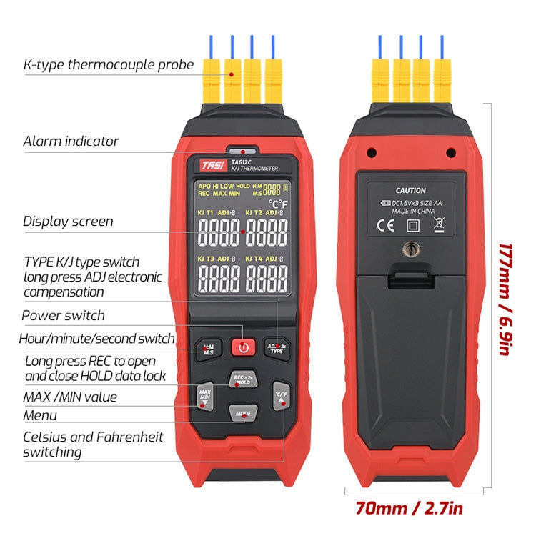 TASI Contact Temperature Meter K-Type Thermocouple Probe Thermometer, Style: TA612C 4 Channels - Consumer Electronics by TASI | Online Shopping UK | buy2fix