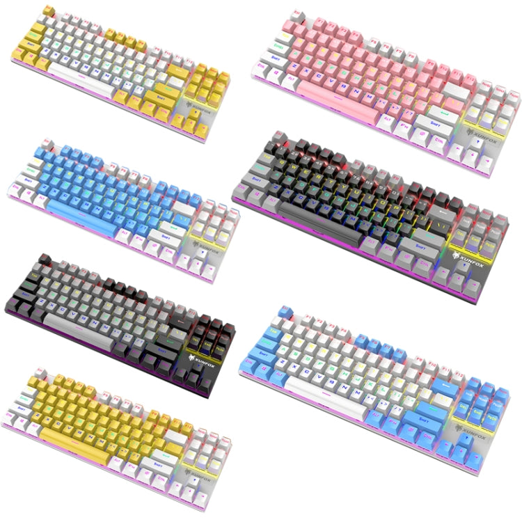 XUNFOX K80 87 Keys Wired Gaming Mechanical Illuminated Keyboard, Cable Length:1.5m(Pink White) - Wired Keyboard by XUNFOX | Online Shopping UK | buy2fix