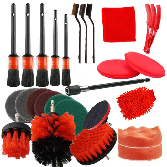 26 PCS / Set Car Beauty Car Wash Detail Brush Electric Drill Brush Outlet Brush(Red) - In Car by buy2fix | Online Shopping UK | buy2fix