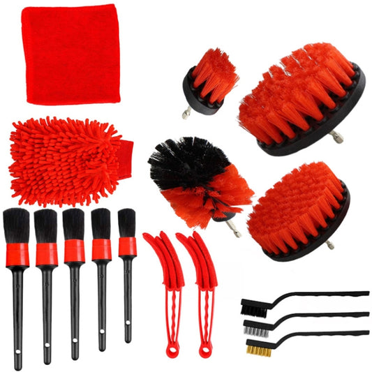 16 PCS / Set Car Washing Tool Brush Drill Cleaning Brush Tire Cleaning Floor Brush(Red) - In Car by buy2fix | Online Shopping UK | buy2fix
