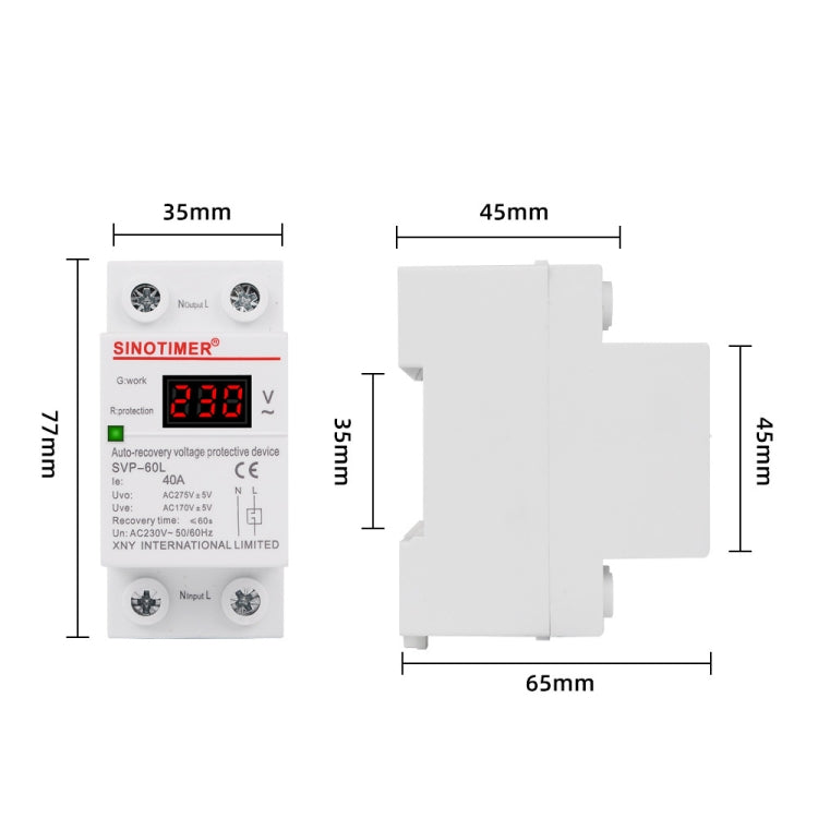 SINOTIMER 220V LED Digital Display Delay Automatic Reset Under-voltage Protector(SVP-60L) - Other Tester Tool by SINOTIMER | Online Shopping UK | buy2fix