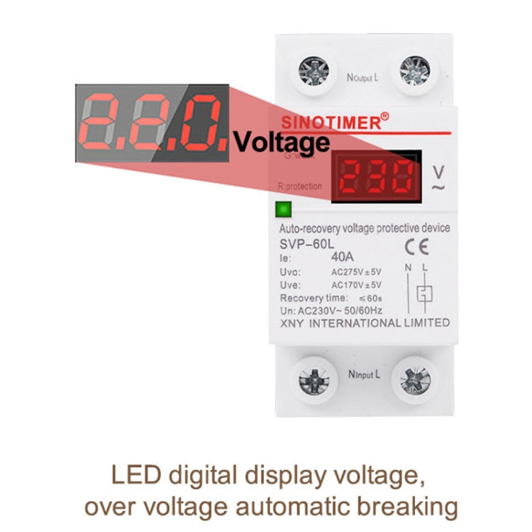 SINOTIMER 220V LED Digital Display Delay Automatic Reset Under-voltage Protector(SVP-60L) - Other Tester Tool by SINOTIMER | Online Shopping UK | buy2fix