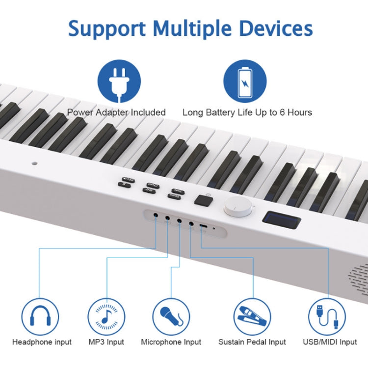 88-Key Portable Smart Folding Electric Piano, EU Plug(PJ88C White) - Keyboard Instruments by buy2fix | Online Shopping UK | buy2fix