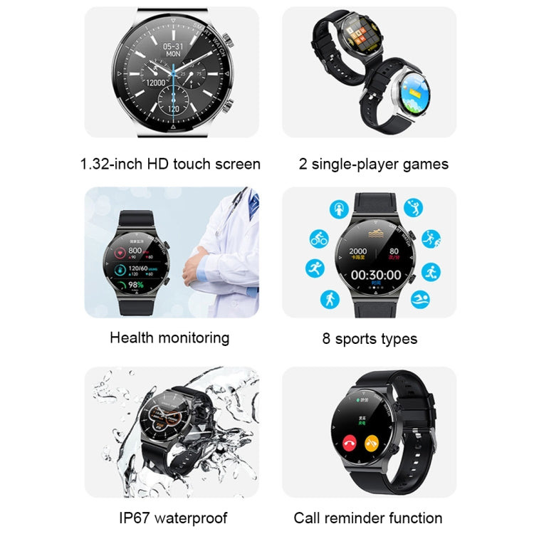 ME88 1.32 Inch Heart Rate Sleep Monitoring Smart Watch(Black Leather) - Smart Wear by buy2fix | Online Shopping UK | buy2fix