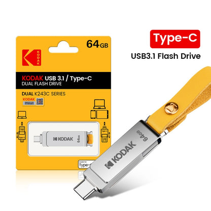 Kodak K243C 2 In 1 Type-C/USB-C + USB3.1 High-speed Transfer U disk, Capacity: 64GB - USB Flash Drives by Kodak | Online Shopping UK | buy2fix