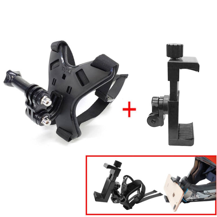 TUYU Motorcycle Helmet Chin Action Camera Mobile Phone Mounting Bracket Black Bracket+Mobile Phone Clip - Helmet Mount by TUYU | Online Shopping UK | buy2fix