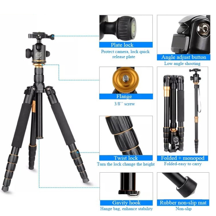 QingZhuangShiDai Q666 Portable Travel SLR Camera Aluminum Magnesium Alloy Tripod(Black) - Camera Accessories by QingZhuangShiDai | Online Shopping UK | buy2fix