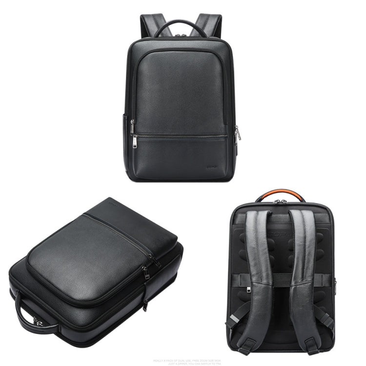 Bopai 61-70111 Cowhide Multi-compartment Waterproof Anti-theft Backpack with USB Charging Hole(Black) - Backpack by Bopai | Online Shopping UK | buy2fix
