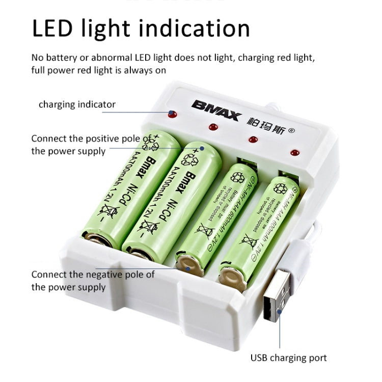 4 PCS BMAX B-04 AAA/AA 1.2V Battery 4 Slot USB Charger(English Boxed) - Consumer Electronics by BMAX | Online Shopping UK | buy2fix