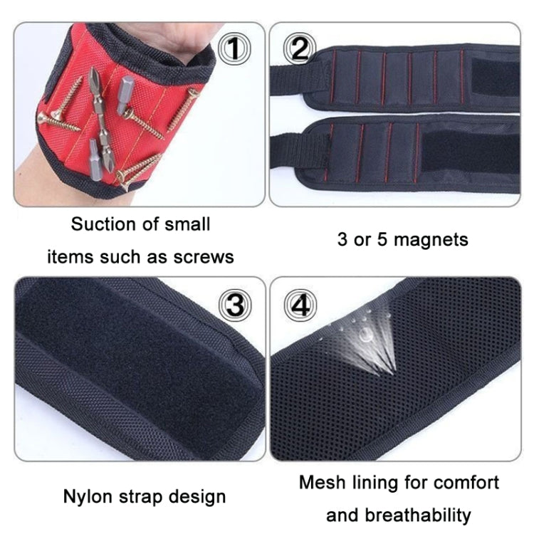 Electric Woodworking Multifunctional Powerful Magnetic Wrist Strap, Style: Three Rows Black - Others by buy2fix | Online Shopping UK | buy2fix
