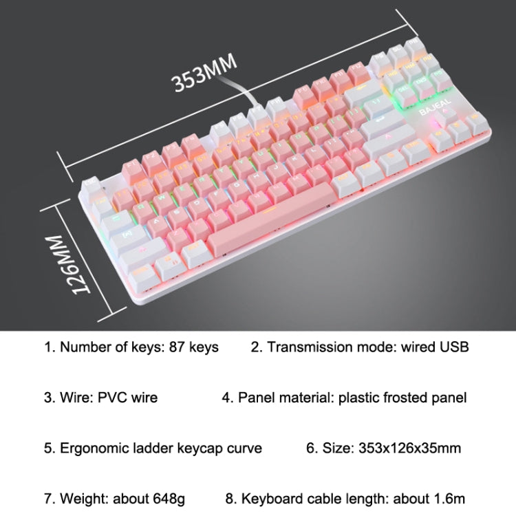 BAJEAL K100 87 Keys Green Shaft Wired Mechanical Keyboard, Cable Length: 1.6m(Pink White) - Wired Keyboard by BAJEAL | Online Shopping UK | buy2fix