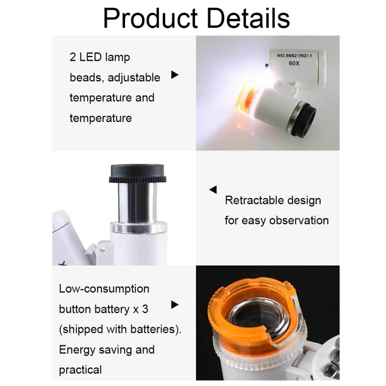 9882(RD) 60X Mini HD Banknote Detection Optical Microscope with LED Light, Color: White - Consumer Electronics by buy2fix | Online Shopping UK | buy2fix