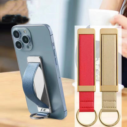 PU Leather Metal Wrist Strap Cell Phone Holder Zinc Alloy Paste Desktop Stand(Red) - Hand-Sticking Bracket by buy2fix | Online Shopping UK | buy2fix