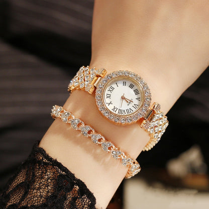 Roman Pattern Diamond Ladies Quartz Watch, Color: Gold - Alloy Watches by buy2fix | Online Shopping UK | buy2fix