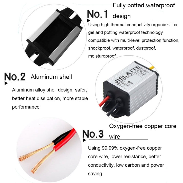 JIELAITE LK1253 15W Aluminum Alloy Intelligent Protection Waterproof Car Power Converter(12V to 5V/3A) - In Car by JIELAITE | Online Shopping UK | buy2fix