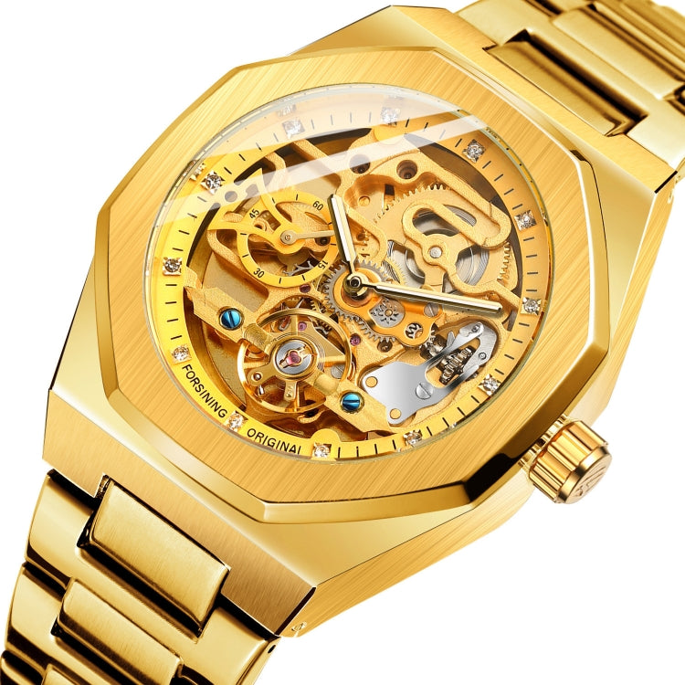 FORSINING F980 Luminous Three Eye Six Shot Weekly Steel Belt Men Fully Automatic Mechanical Watch(Gold Belt Gold Face) - Metal Strap Watches by FORSINING | Online Shopping UK | buy2fix