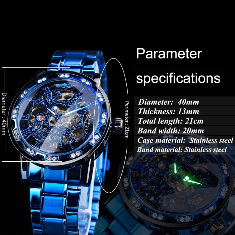 Winner Leisure Skeleton Diamond Luminous Pointer Watch Men Manual Mechanical Watch(Black Belt Gold Shell Black Face) - Metal Strap Watches by Winner | Online Shopping UK | buy2fix