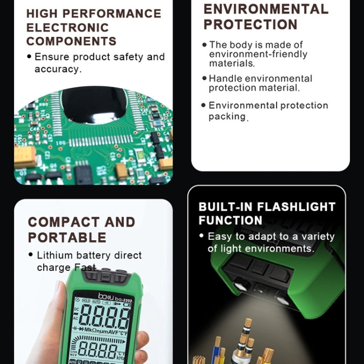 BAKU BA-2202 Digital Multimeter Electrician Maintenance Resistance Tester(Green) - Digital Multimeter by BAKU | Online Shopping UK | buy2fix