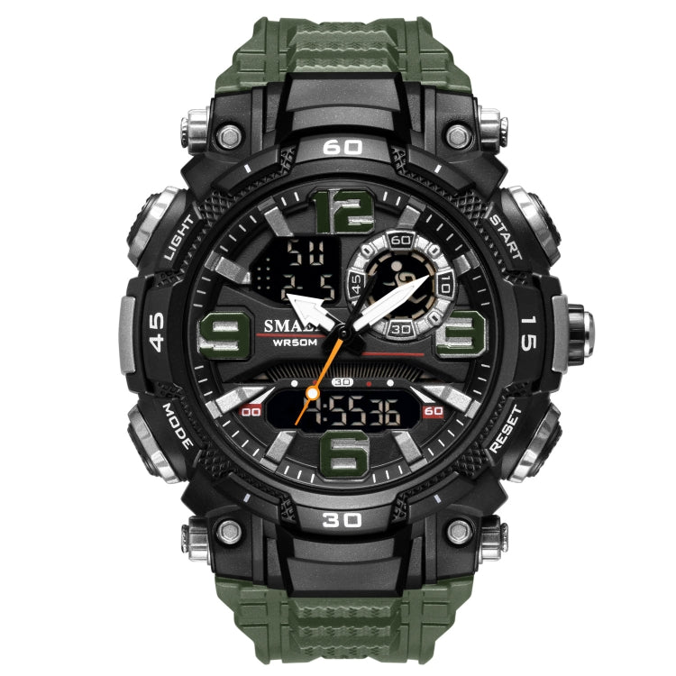 SMAEL 1921 Men Dual Movement Sports Watch Multifunctional Time Night Light Alarm Student Wrist Watch(Army Green) - LED Digital Watches by SMAEL | Online Shopping UK | buy2fix
