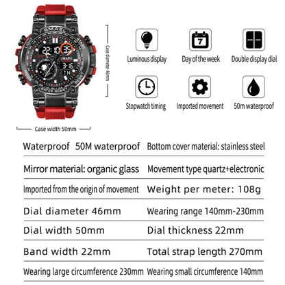 SMAEL 1803B Outdoor Waterproof Multifunctional Alloy Sports Watch(Red) - Sport Watches by SMAEL | Online Shopping UK | buy2fix