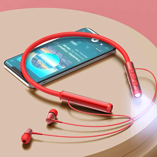 YY-708 Neck Hanging Noise Reduction Card Bluetooth Sports Headset with Flashlight Function(Red) - Neck-mounted Earphone by buy2fix | Online Shopping UK | buy2fix