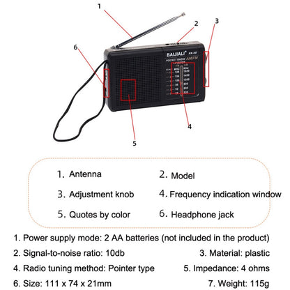 BAIJIALI BJL228 Retro Portable Two Band FM AM Radio Built-in Speaker(Black) - Consumer Electronics by BAIJIALI | Online Shopping UK | buy2fix