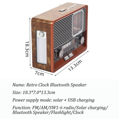 BAIJIALI  EC-2113BTS Retro Wood Grain Clock Player Wireless Solar Energy With Lamp Outdoor Radio(Shallow Peach Wood Grain) - Consumer Electronics by BAIJIALI | Online Shopping UK | buy2fix