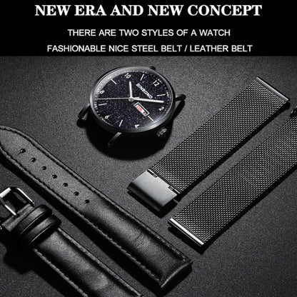 BINBOND B3820 30M Waterproof Ultra-thin Quartz Luminous Starry Watch, Color: Black Leather-Rose Gold-White - Metal Strap Watches by BINBOND | Online Shopping UK | buy2fix