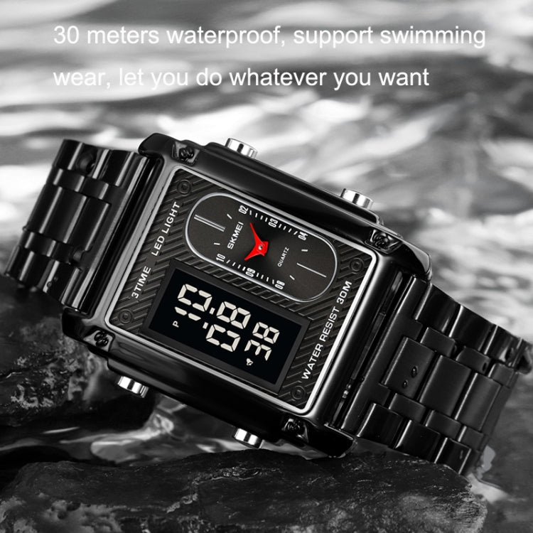 SKMEI 1868 Square Double Display Waterproof Men Watch, Style: Steel Belt (Black) - LED Digital Watches by SKMEI | Online Shopping UK | buy2fix