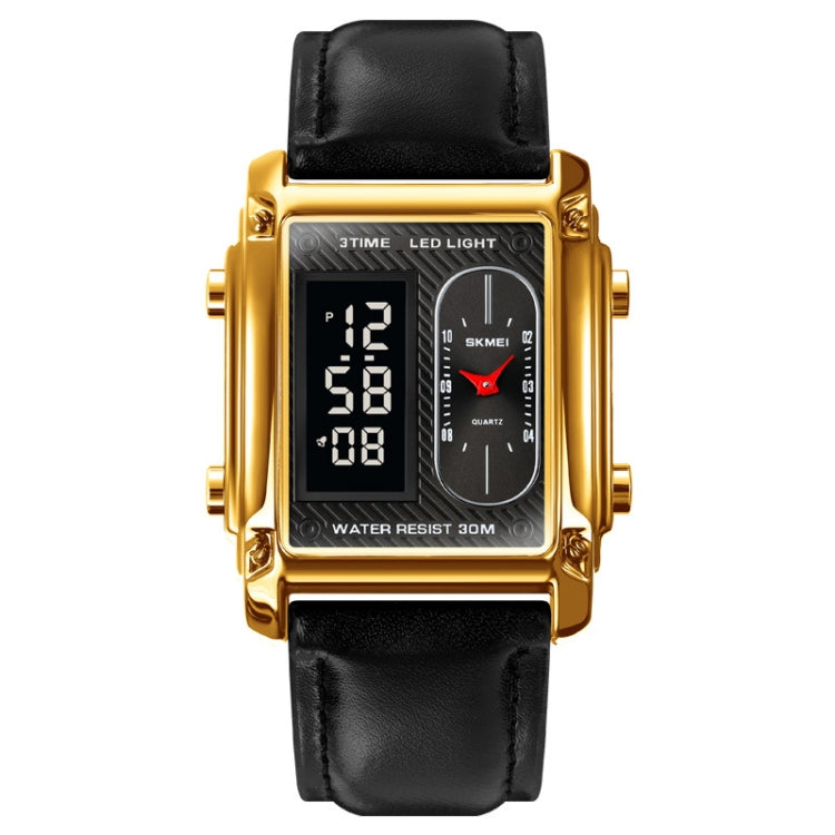 SKMEI 1868 Square Double Display Waterproof Men Watch, Style: Leather Belt (Gold) - LED Digital Watches by SKMEI | Online Shopping UK | buy2fix