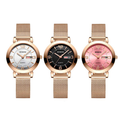 BINBOND B5907 Luminous Quartz Ladies Watch 30M Waterproof Calendar Steel Belt Watch(Black) - Metal Strap Watches by BINBOND | Online Shopping UK | buy2fix