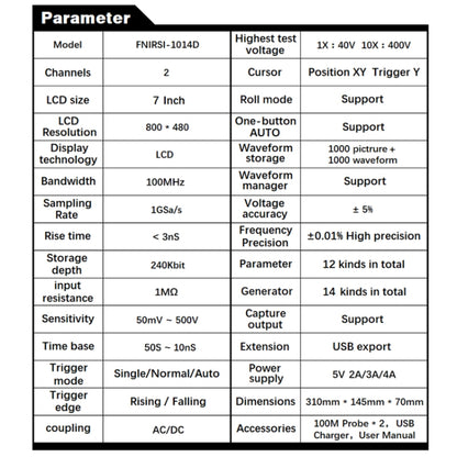 FNIRSI 1014D 2 in 1 Dual-channel 100M Bandwidth Digital Oscilloscope 1GS Sampling Signal Generator, US Plug - Digital Multimeter by FNIRSI | Online Shopping UK | buy2fix