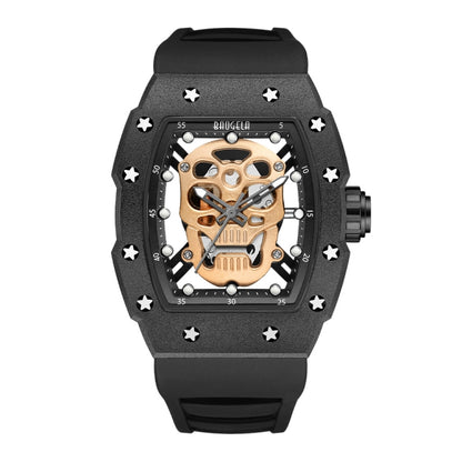 BAOGELA 224141 Hollow Skull Luminous Sports 304 Stainless Steel Silicone Men Watch(Black Shell Rose Face Black Belt) - Silicone Strap Watches by BAOGELA | Online Shopping UK | buy2fix