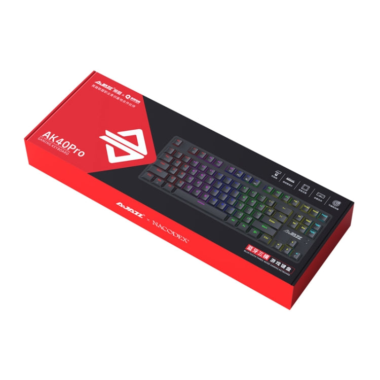 Ajazz AK40pro 87 Keys Bluetooth/Wireless/Wired Three Mode Game Office Mechanical Keyboard Mixed Light Green Shaft (Black) - Wireless Keyboard by Ajazz | Online Shopping UK | buy2fix