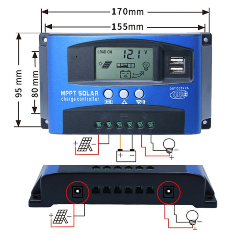 YCX-003 30-100A Solar Charging Controller with LED Screen & Dual USB Port Smart MPPT Charger, Model: 12/24/36/48/60V 40A - Others by buy2fix | Online Shopping UK | buy2fix