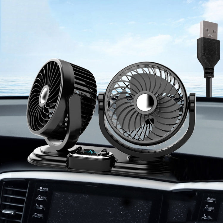 F621 Car Rotatable Turntable Silent Car Double Head Fan, Model: USB - Heating & Fans by buy2fix | Online Shopping UK | buy2fix