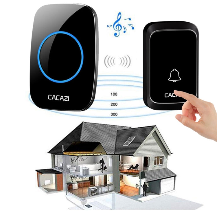 CACAZI A06-DC 1 to 2 Battery Smart Home Wireless Waterproof Doorbell(Black) - Wireless Doorbell by CACAZI | Online Shopping UK | buy2fix