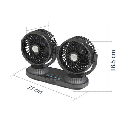 F623 12V/24V Vehicle Electric Oscillating Head Rotatable Double Head Fan (Basic) - Heating & Fans by buy2fix | Online Shopping UK | buy2fix