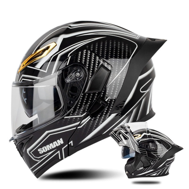 SOMAN Motorcycle Dual Lens Riding Peel-Off Full Coverage Helmet, Size: S(Bright Black White) - Helmets by SOMAN | Online Shopping UK | buy2fix