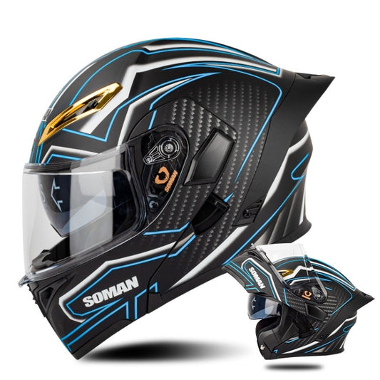 SOMAN Motorcycle Dual Lens Riding Peel-Off Full Coverage Helmet, Size: M(Matt Black Blue) - Helmets by SOMAN | Online Shopping UK | buy2fix
