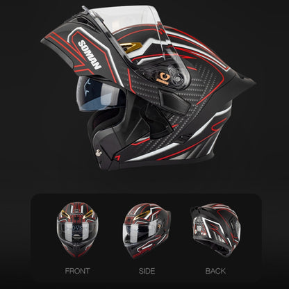 SOMAN Motorcycle Dual Lens Riding Peel-Off Full Coverage Helmet, Size: L(Black Yellow Track) - Helmets by SOMAN | Online Shopping UK | buy2fix