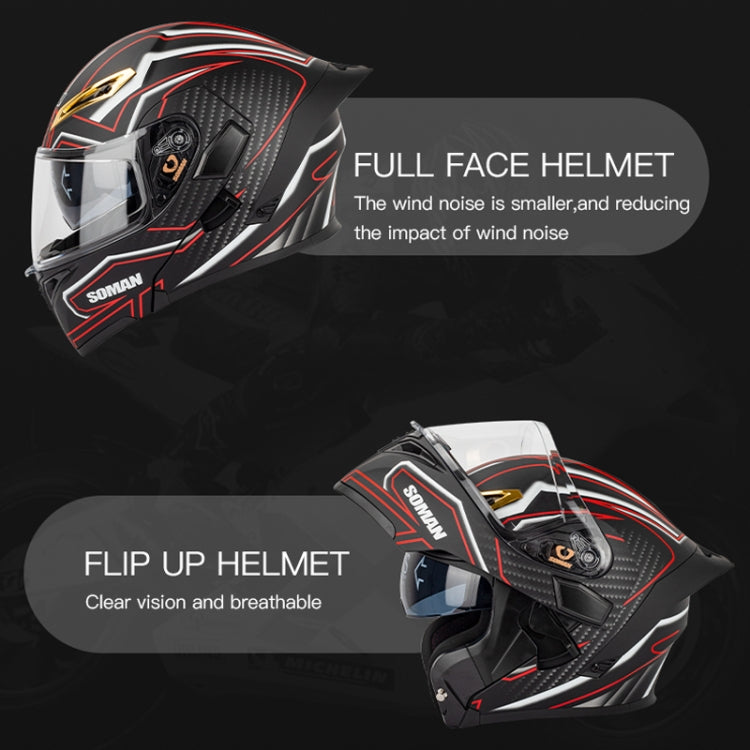 SOMAN Motorcycle Dual Lens Riding Peel-Off Full Coverage Helmet, Size: L(Matt Black Red) - Helmets by SOMAN | Online Shopping UK | buy2fix