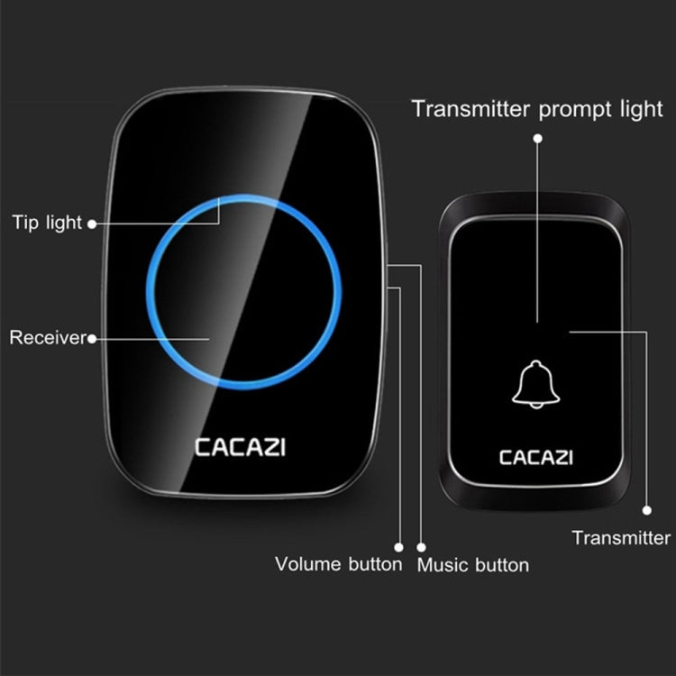 CACAZI A06-DC 1 To 1 Battery Type Smart Home Wireless Waterproof Music Doorbell(Black) - Wireless Doorbell by CACAZI | Online Shopping UK | buy2fix