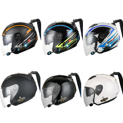 KUQIBAO Motorcycle Bluetooth Headset Double Lens Helmet With Braid, Size: M(Fruits Black Phantom Fiber) - Helmets by KUQIBAO | Online Shopping UK | buy2fix