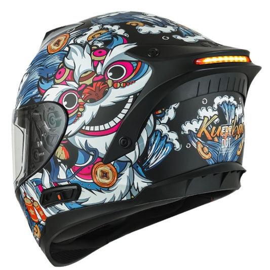 KUQIBAO Motorcycle Dual Lens Anti-Fog Helmet With LED Light, Size: L(Matte Black Wake Lion) - Helmets by KUQIBAO | Online Shopping UK | buy2fix